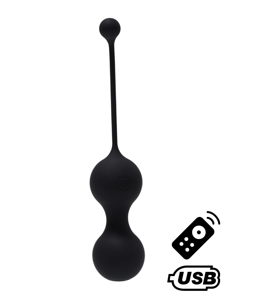 MINA Noir, Boules de Geisha en silicone médical USB avec télécommande - BQ130BLK